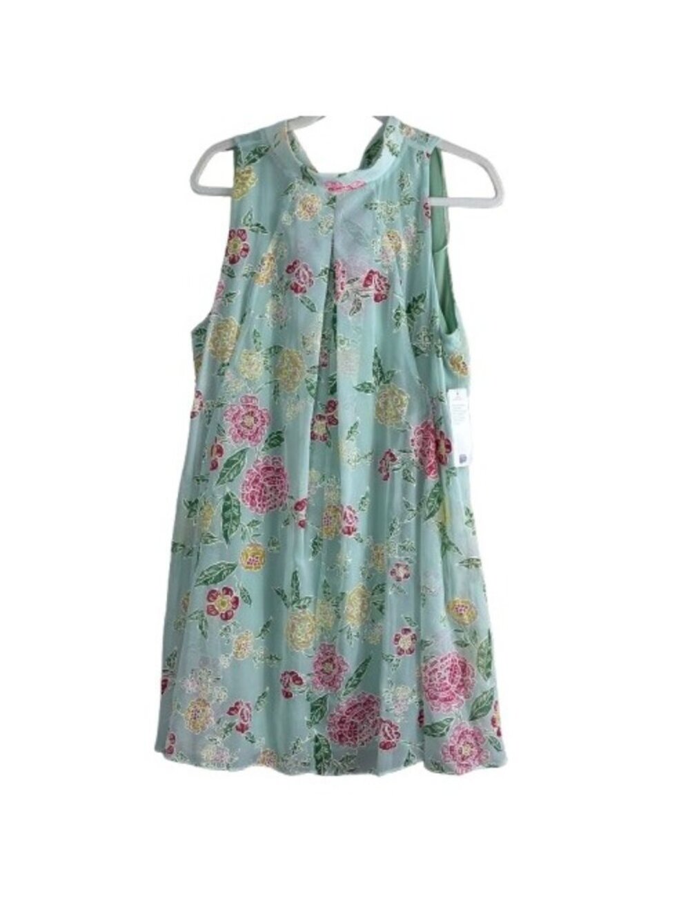 NEW Robbie Bee Floral Chiffon Mock Neck Shift Dress 12P Petite Mint Pink Wedding